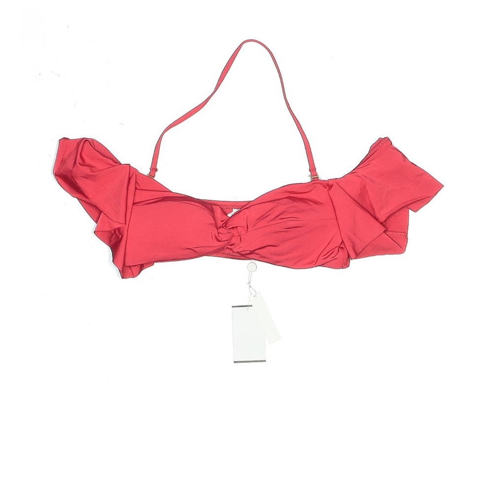 Trina Turk Red Ruffle Sleeve Bandeau Bikini Top Off Shoulder Swim Size 6 NWT - Picture 2 of 6